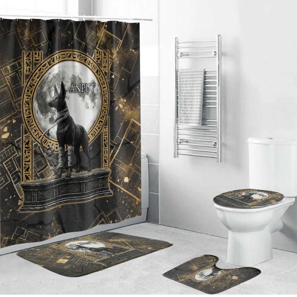 Anput Jackal Mask Bathroom Set with Full Moon Egyptian Afterlife Symbolism