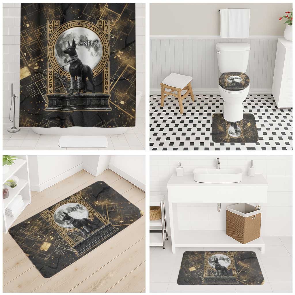 Anput Jackal Mask Bathroom Set with Full Moon Egyptian Afterlife Symbolism