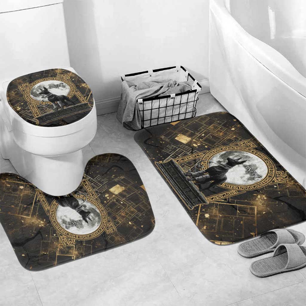 Anput Jackal Mask Bathroom Set with Full Moon Egyptian Afterlife Symbolism