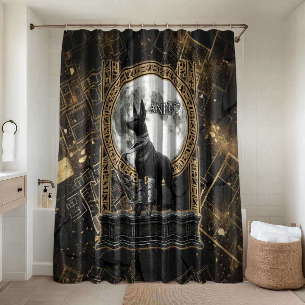 Anput Jackal Mask Bathroom Set with Full Moon Egyptian Afterlife Symbolism