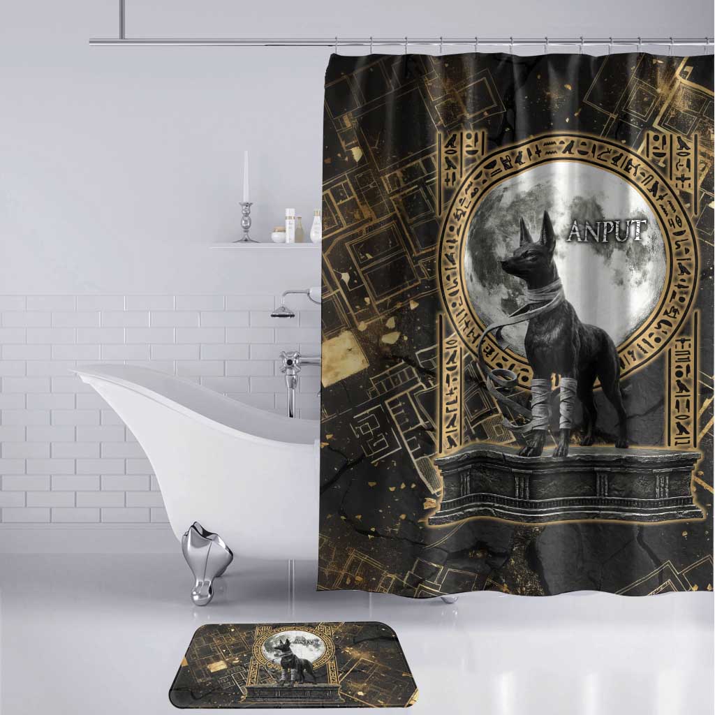 Anput Jackal Mask Bathroom Set with Full Moon Egyptian Afterlife Symbolism
