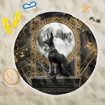 Anput Jackal Mask Beach Blanket with Full Moon Egyptian Afterlife Symbolism