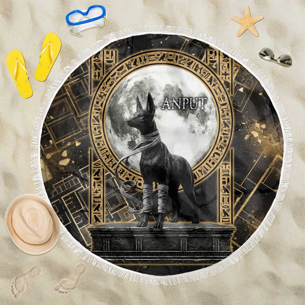 Anput Jackal Mask Beach Blanket with Full Moon Egyptian Afterlife Symbolism