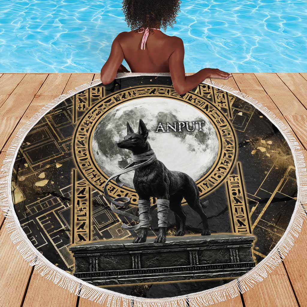 Anput Jackal Mask Beach Blanket with Full Moon Egyptian Afterlife Symbolism