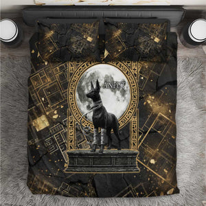 Anput Jackal Mask Bedding Set with Full Moon Egyptian Afterlife Symbolism