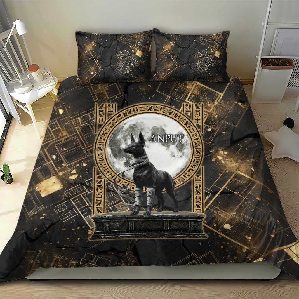 Anput Jackal Mask Bedding Set with Full Moon Egyptian Afterlife Symbolism