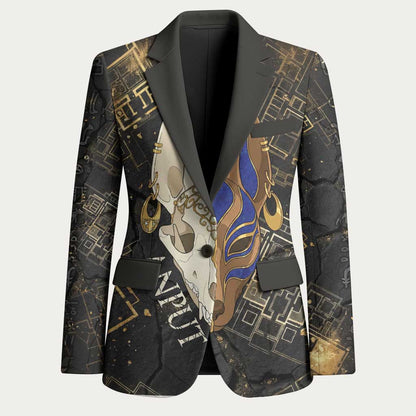 Anput Jackal Mask Blazer with Full Moon Egyptian Afterlife Symbolism