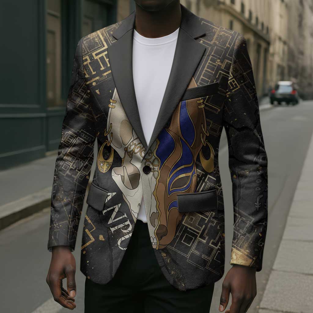 Anput Jackal Mask Blazer with Full Moon Egyptian Afterlife Symbolism