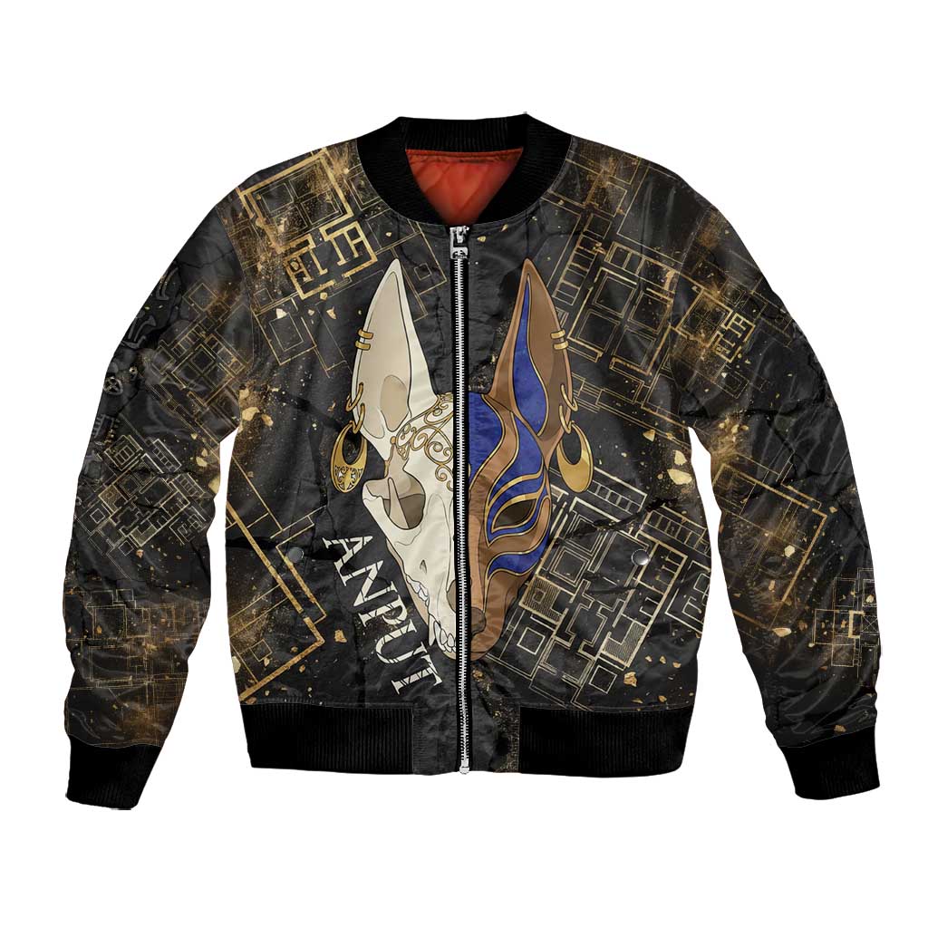 Anput Jackal Mask Bomber Jacket with Full Moon Egyptian Afterlife Symbolism