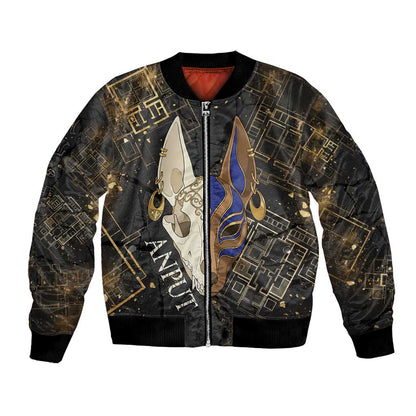 Anput Jackal Mask Bomber Jacket with Full Moon Egyptian Afterlife Symbolism