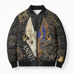 Anput Jackal Mask Bomber Puffer Jacket with Full Moon Egyptian Afterlife Symbolism