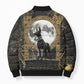 Anput Jackal Mask Bomber Puffer Jacket with Full Moon Egyptian Afterlife Symbolism