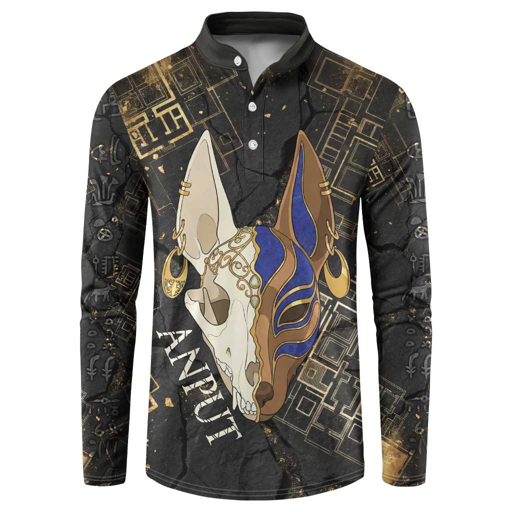 Anput Jackal Mask Button Sweatshirt with Full Moon Egyptian Afterlife Symbolism