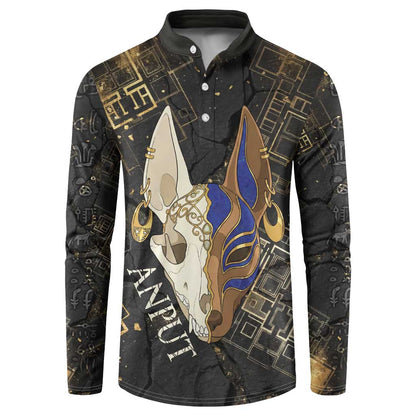 Anput Jackal Mask Button Sweatshirt with Full Moon Egyptian Afterlife Symbolism