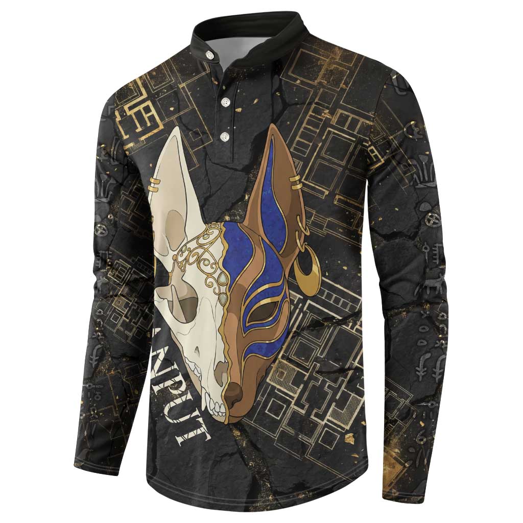 Anput Jackal Mask Button Sweatshirt with Full Moon Egyptian Afterlife Symbolism