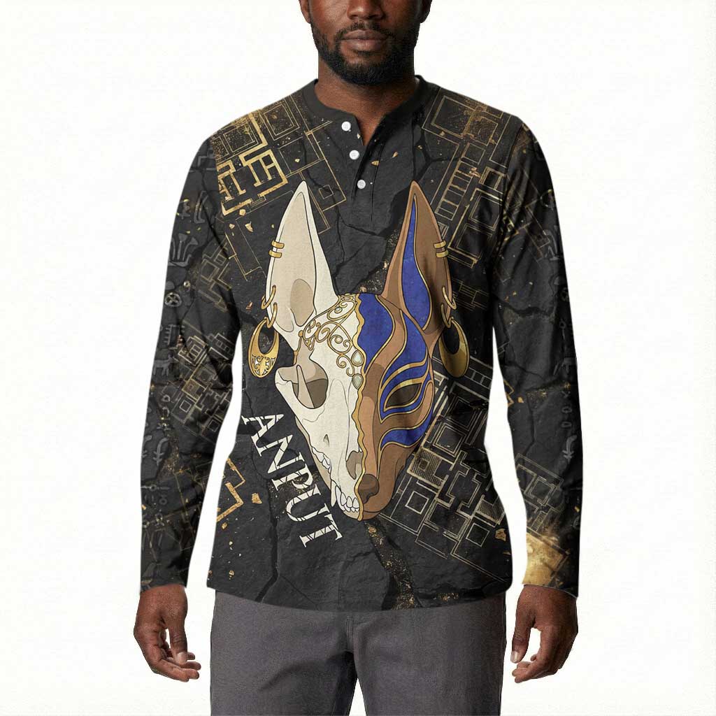 Anput Jackal Mask Button Sweatshirt with Full Moon Egyptian Afterlife Symbolism