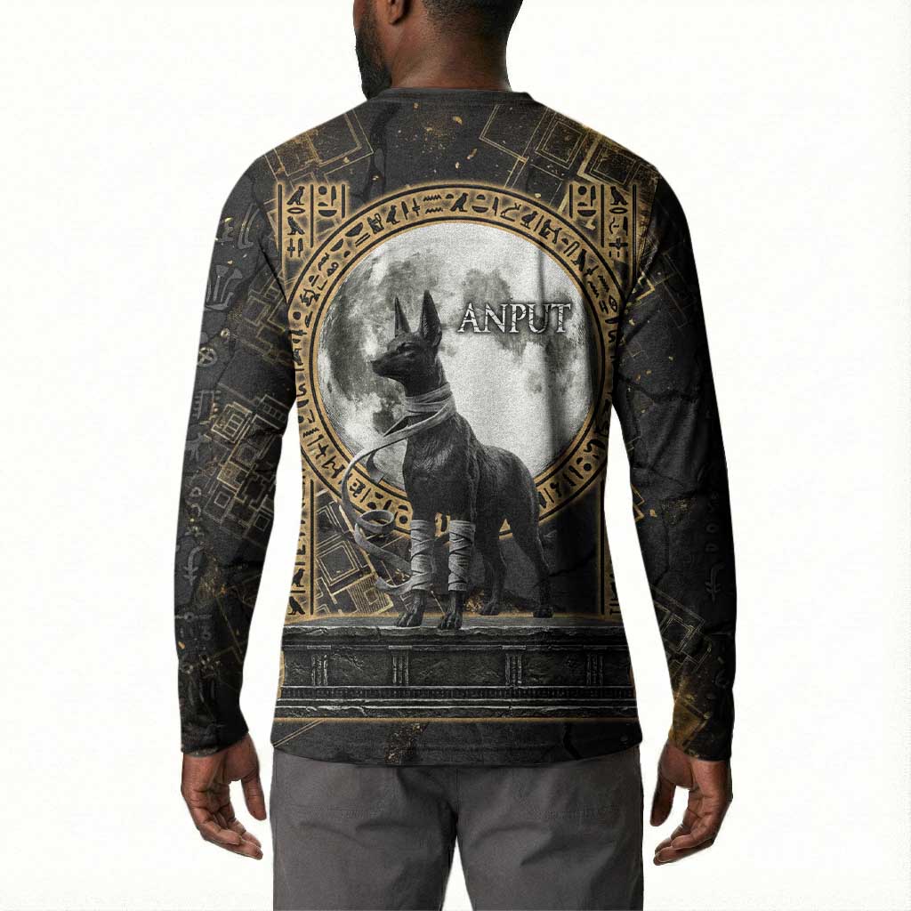 Anput Jackal Mask Button Sweatshirt with Full Moon Egyptian Afterlife Symbolism