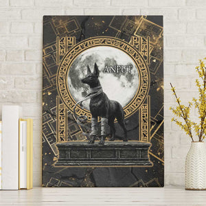 Anput Jackal Mask Canvas Wall Art with Full Moon Egyptian Afterlife Symbolism