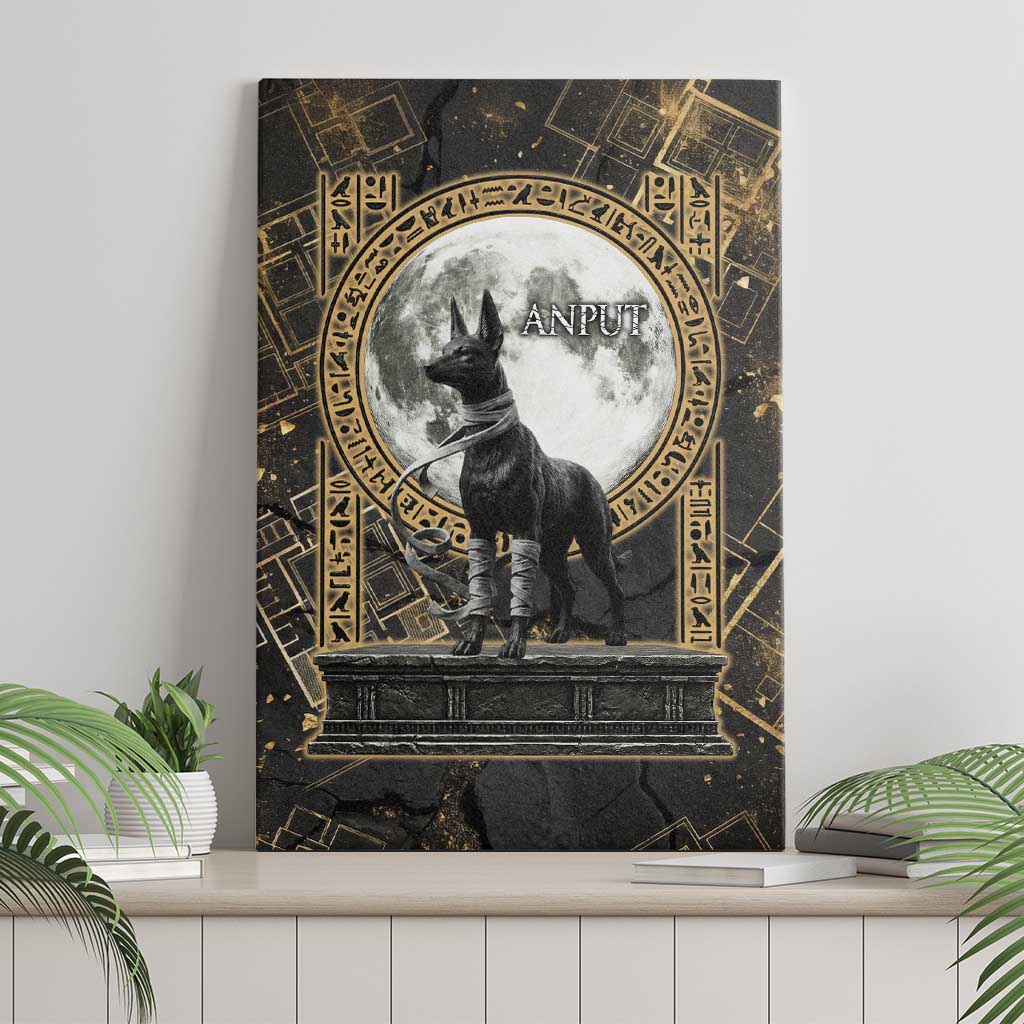 Anput Jackal Mask Canvas Wall Art with Full Moon Egyptian Afterlife Symbolism