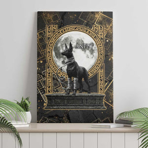 Anput Jackal Mask Canvas Wall Art with Full Moon Egyptian Afterlife Symbolism