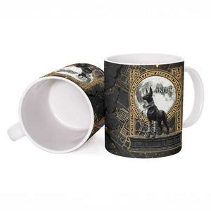 Anput Jackal Mask Ceramic Mug with Full Moon Egyptian Afterlife Symbolism