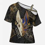 Anput Jackal Mask Cross Shoulder Shirt with Full Moon Egyptian Afterlife Symbolism