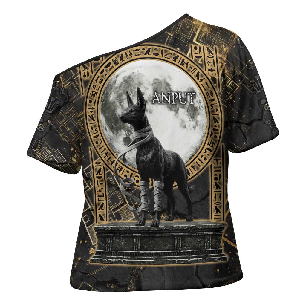 Anput Jackal Mask Cross Shoulder Shirt with Full Moon Egyptian Afterlife Symbolism