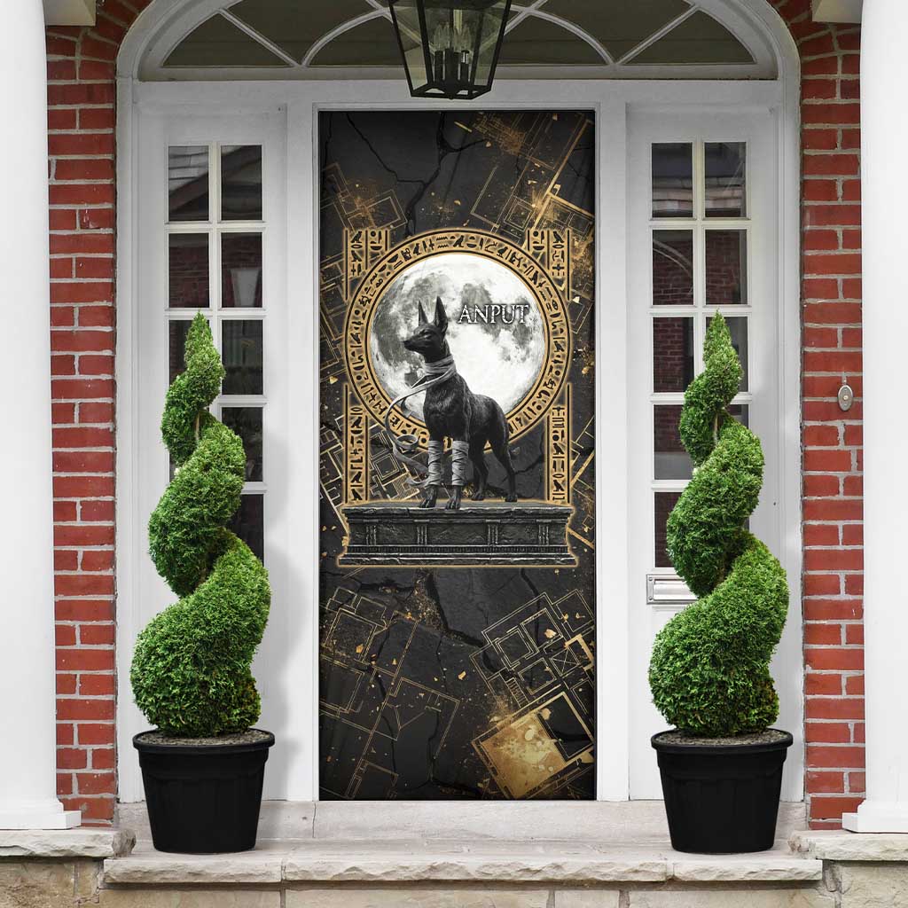 Anput Jackal Mask Door Cover with Full Moon Egyptian Afterlife Symbolism