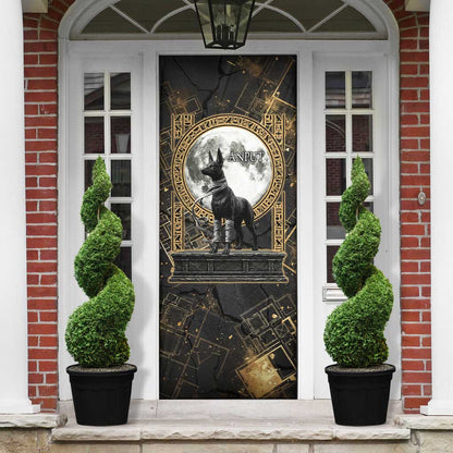 Anput Jackal Mask Door Cover with Full Moon Egyptian Afterlife Symbolism