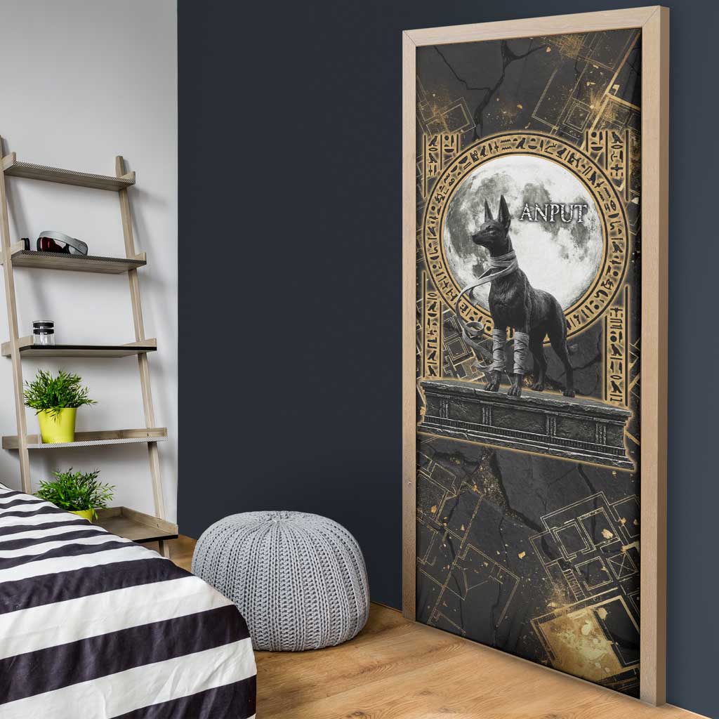 Anput Jackal Mask Door Cover with Full Moon Egyptian Afterlife Symbolism