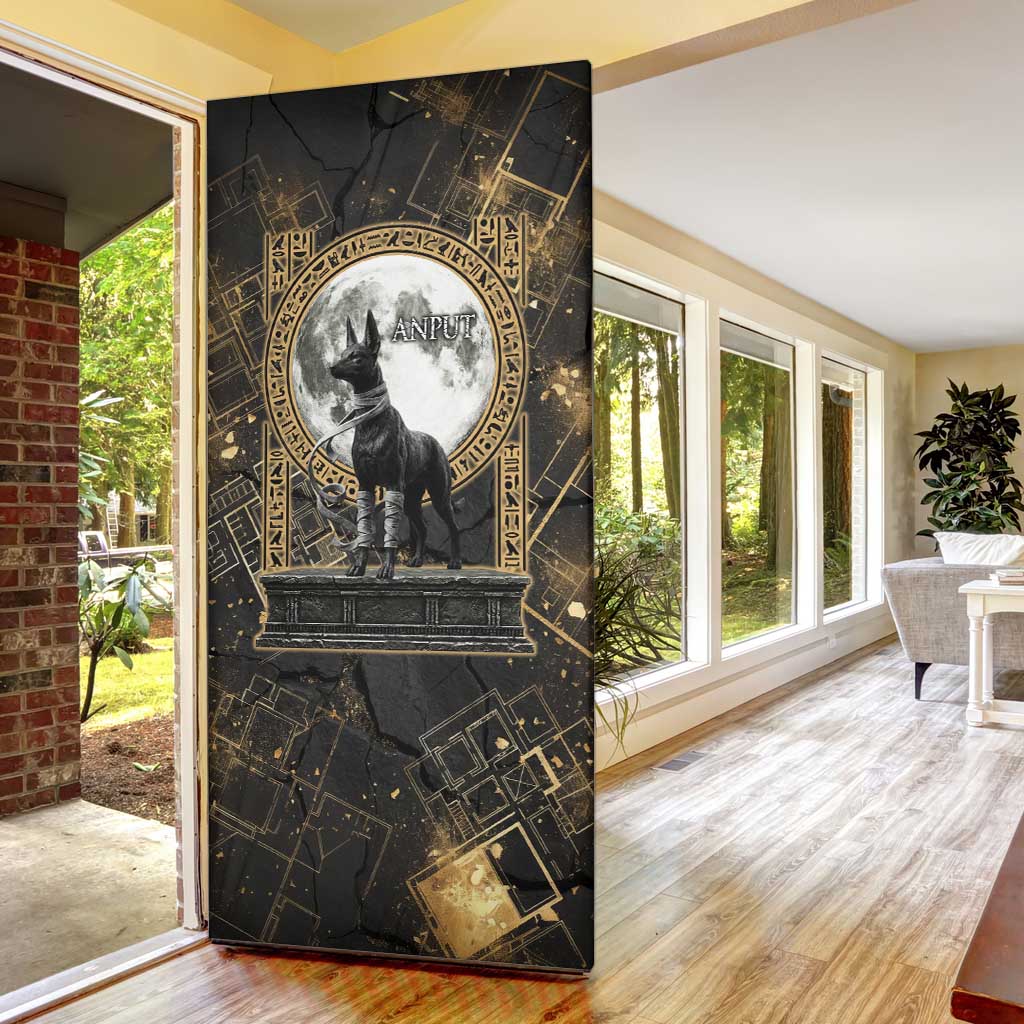 Anput Jackal Mask Door Cover with Full Moon Egyptian Afterlife Symbolism