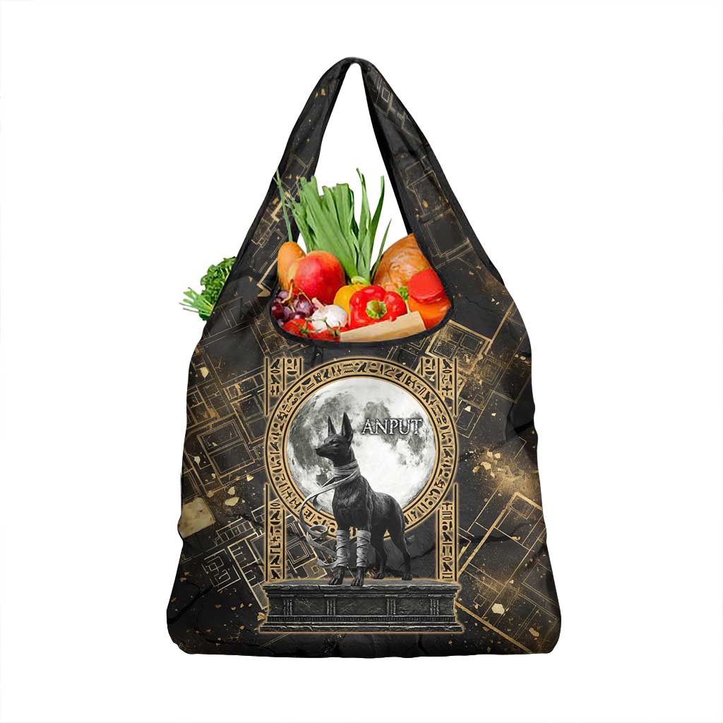 Anput Jackal Mask Grocery Bag with Full Moon Egyptian Afterlife Symbolism