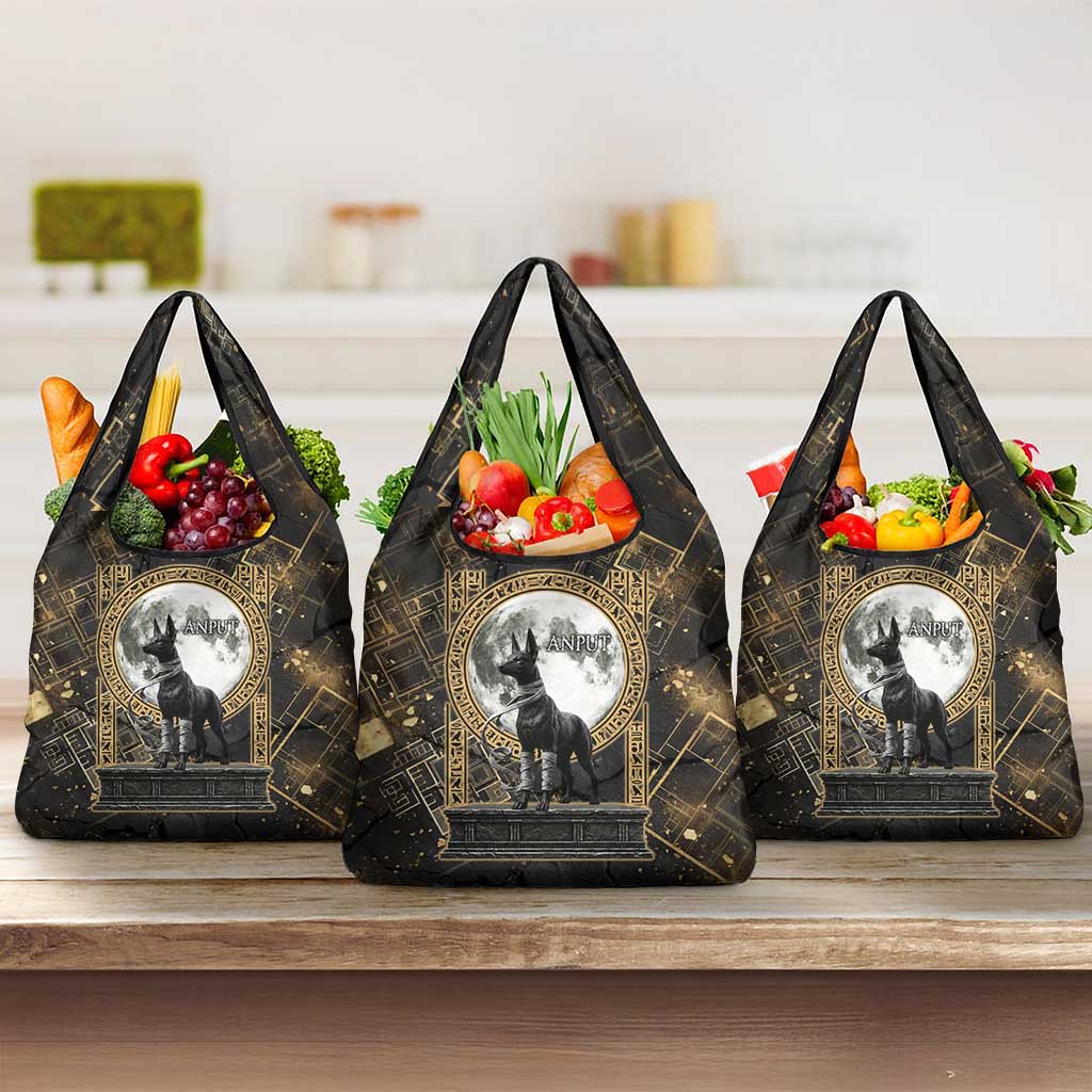 Anput Jackal Mask Grocery Bag with Full Moon Egyptian Afterlife Symbolism