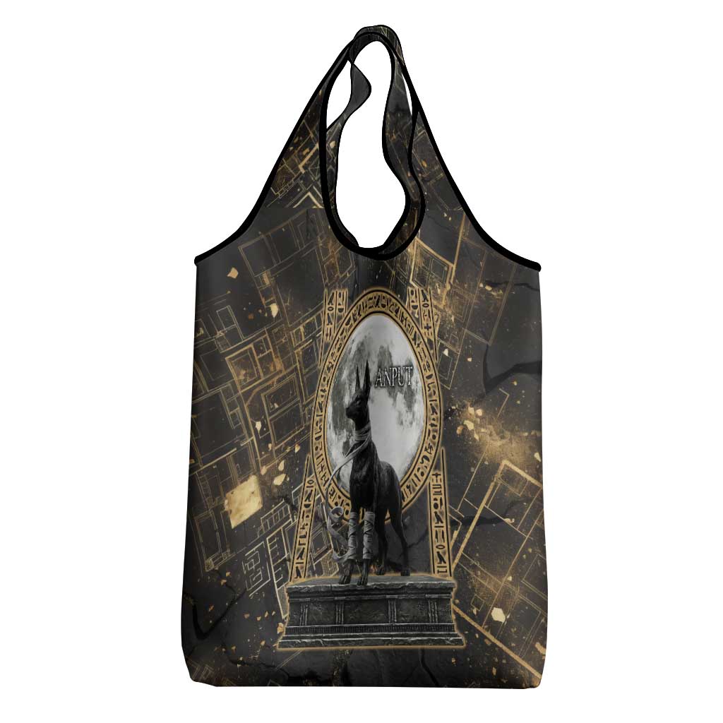 Anput Jackal Mask Grocery Bag with Full Moon Egyptian Afterlife Symbolism