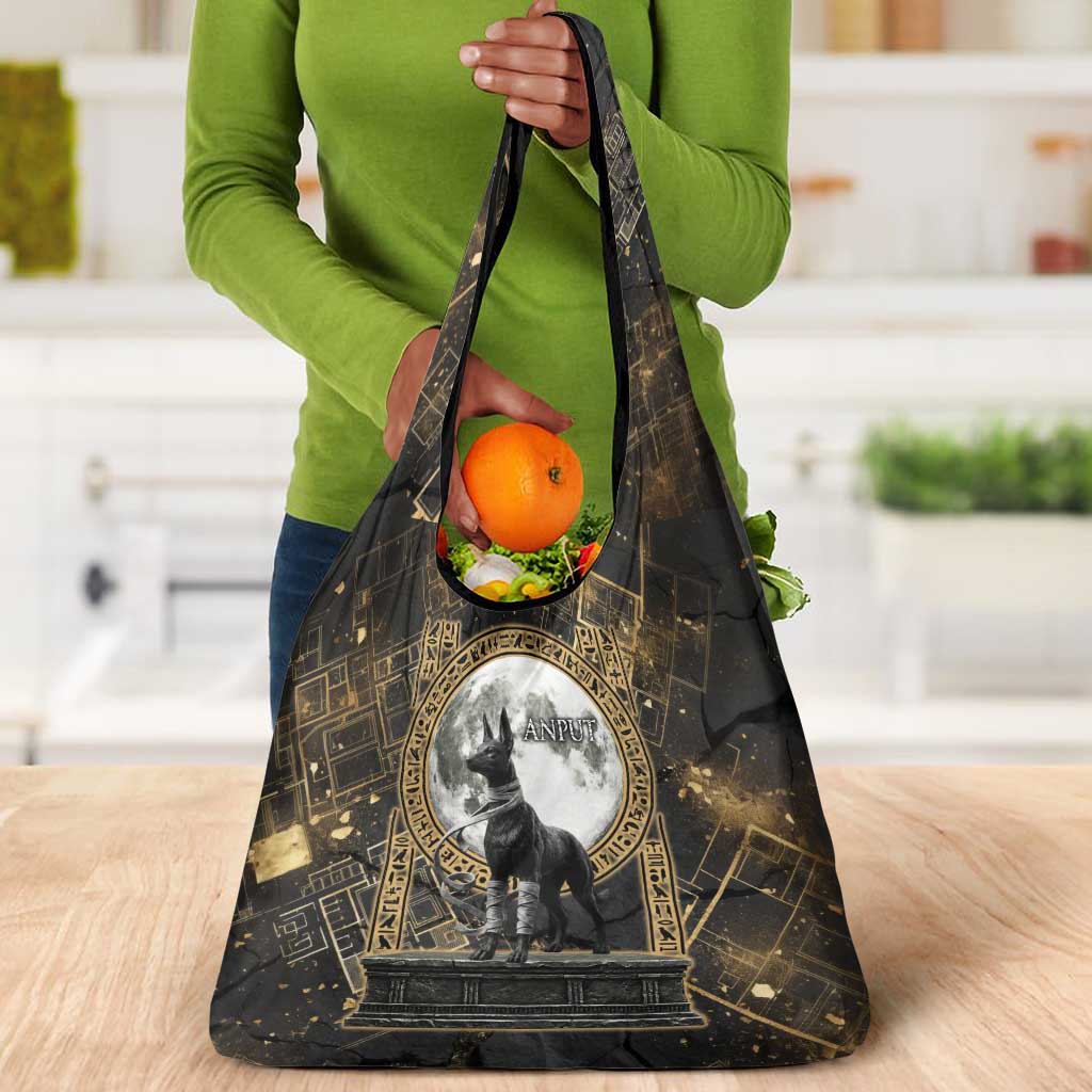 Anput Jackal Mask Grocery Bag with Full Moon Egyptian Afterlife Symbolism
