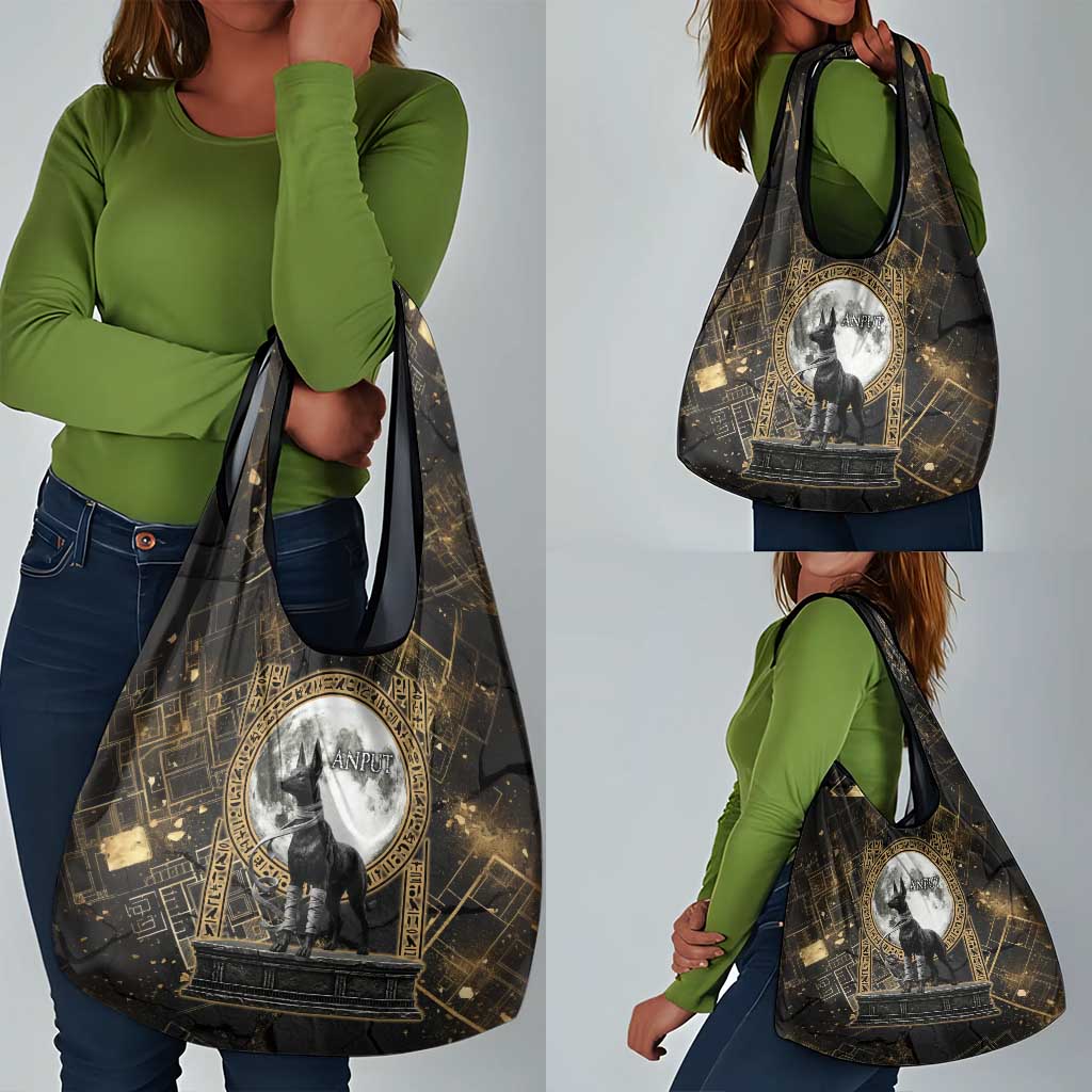 Anput Jackal Mask Grocery Bag with Full Moon Egyptian Afterlife Symbolism