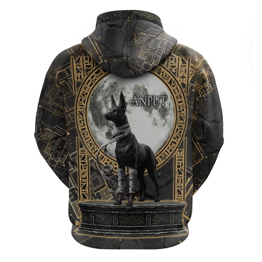 Anput Jackal Mask Hoodie with Full Moon Egyptian Afterlife Symbolism