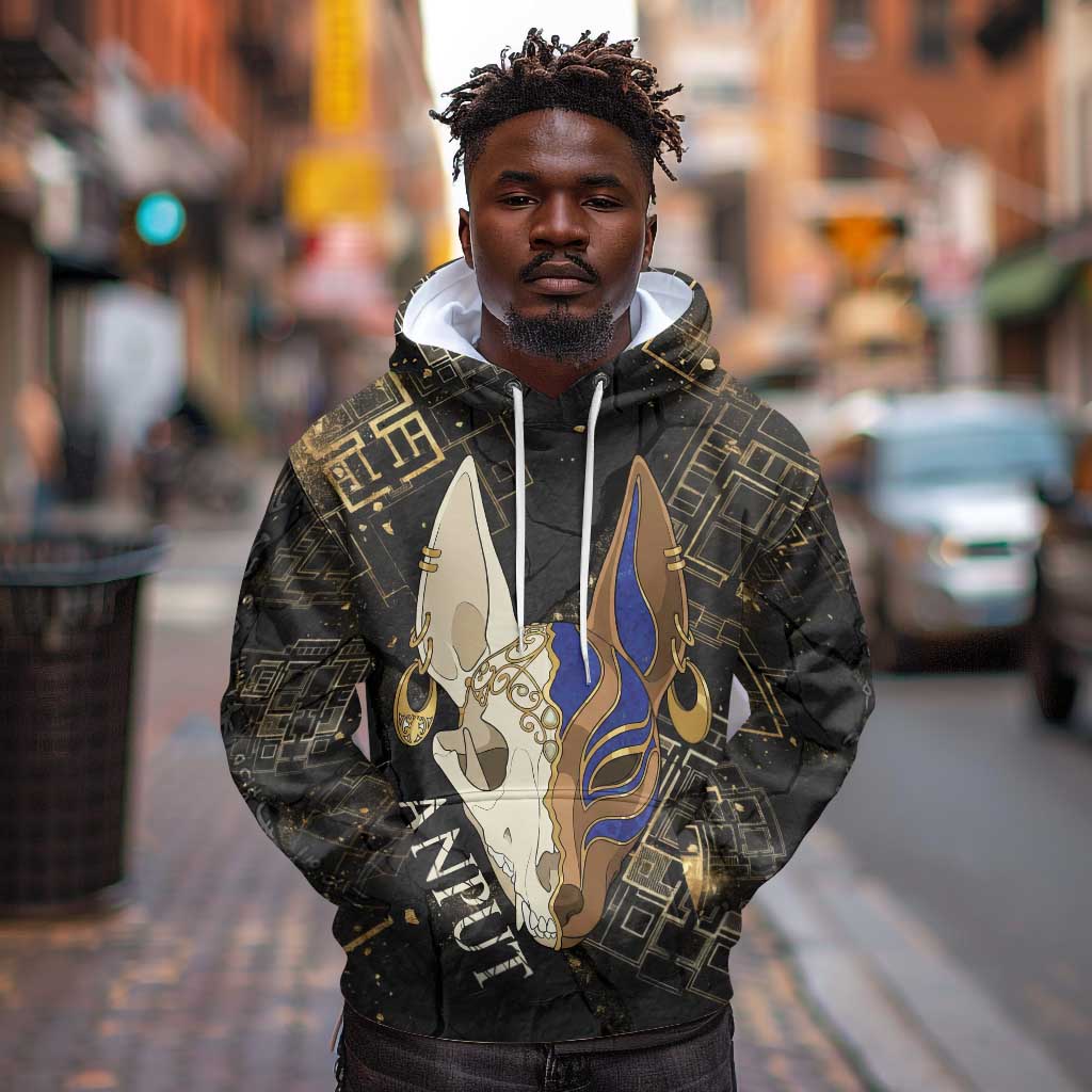 Anput Jackal Mask Hoodie with Full Moon Egyptian Afterlife Symbolism