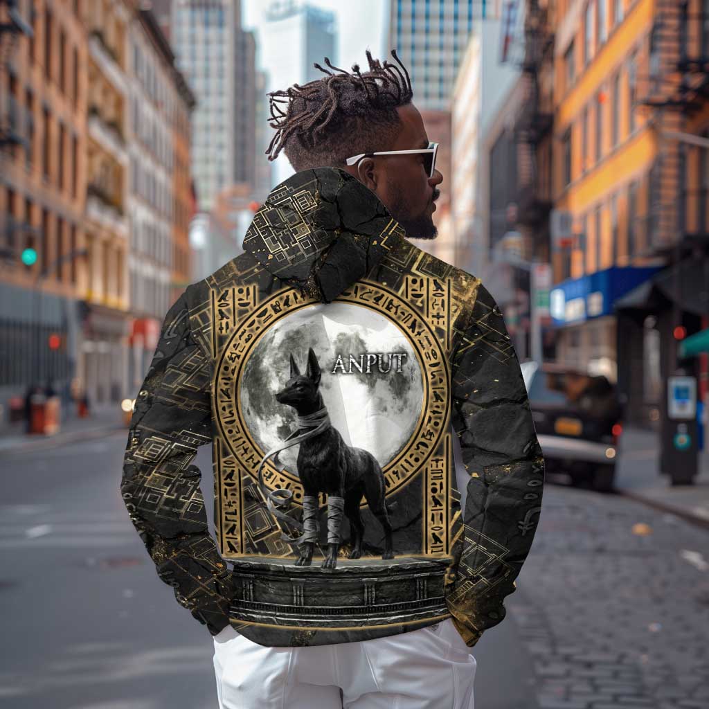 Anput Jackal Mask Hoodie with Full Moon Egyptian Afterlife Symbolism