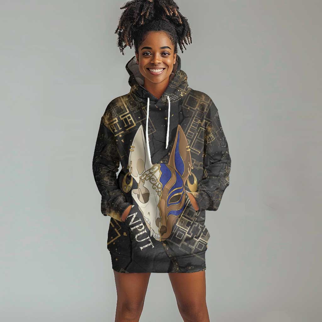 Anput Jackal Mask Hoodie Dress with Full Moon Egyptian Afterlife Symbolism
