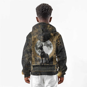 Anput Jackal Mask Kid Hoodie with Full Moon Egyptian Afterlife Symbolism