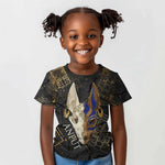 Anput Jackal Mask Kid T shirt with Full Moon Egyptian Afterlife Symbolism