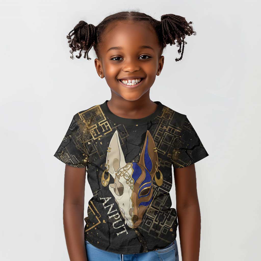 Anput Jackal Mask Kid T shirt with Full Moon Egyptian Afterlife Symbolism