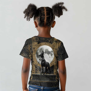 Anput Jackal Mask Kid T shirt with Full Moon Egyptian Afterlife Symbolism