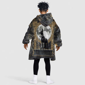 Anput Jackal Mask Kid Wearable Blanket Hoodie with Full Moon Egyptian Afterlife Symbolism
