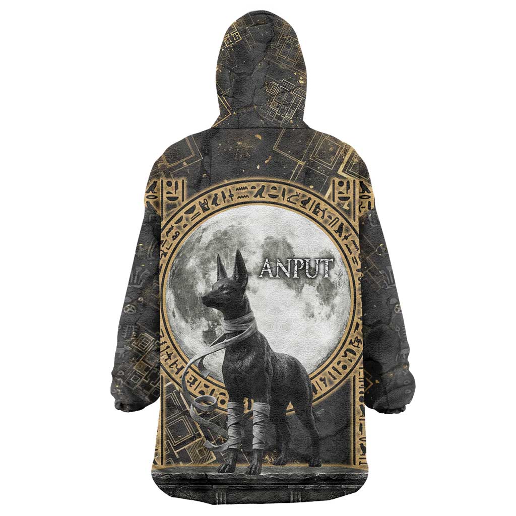 Anput Jackal Mask Kid Wearable Blanket Hoodie with Full Moon Egyptian Afterlife Symbolism