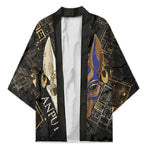 Anput Jackal Mask Kimono with Full Moon Egyptian Afterlife Symbolism