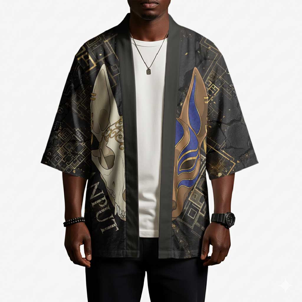 Anput Jackal Mask Kimono with Full Moon Egyptian Afterlife Symbolism