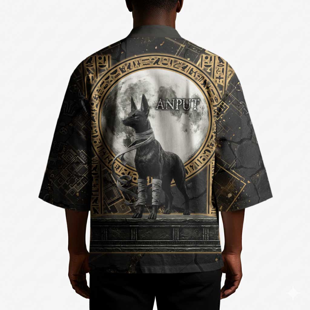 Anput Jackal Mask Kimono with Full Moon Egyptian Afterlife Symbolism