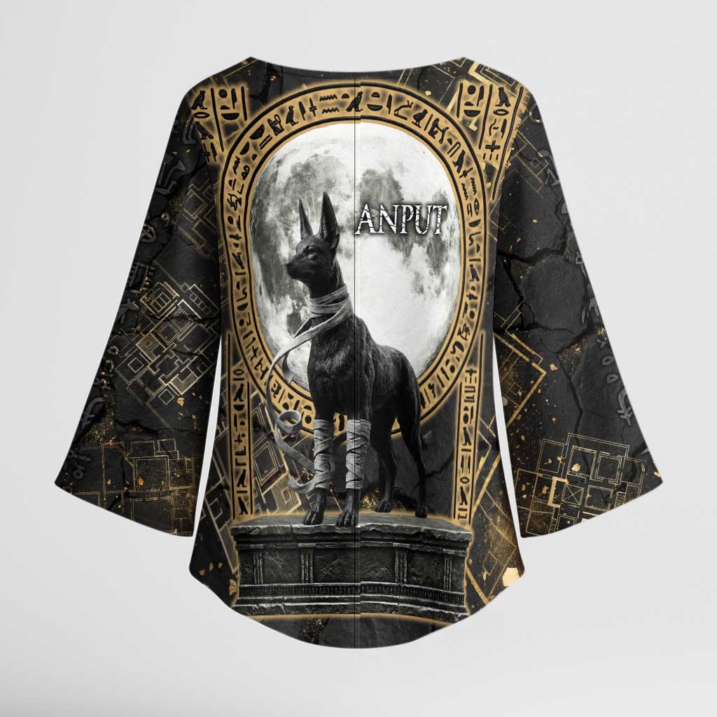 Anput Jackal Mask Kimono Sleeve Blouse with Full Moon Egyptian Afterlife Symbolism